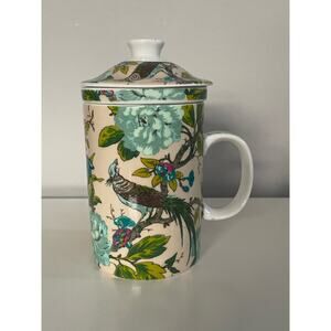 World Market 3-Piece Dragon Porcelain Tea Cup: Cup, Lid, Infuser EUC